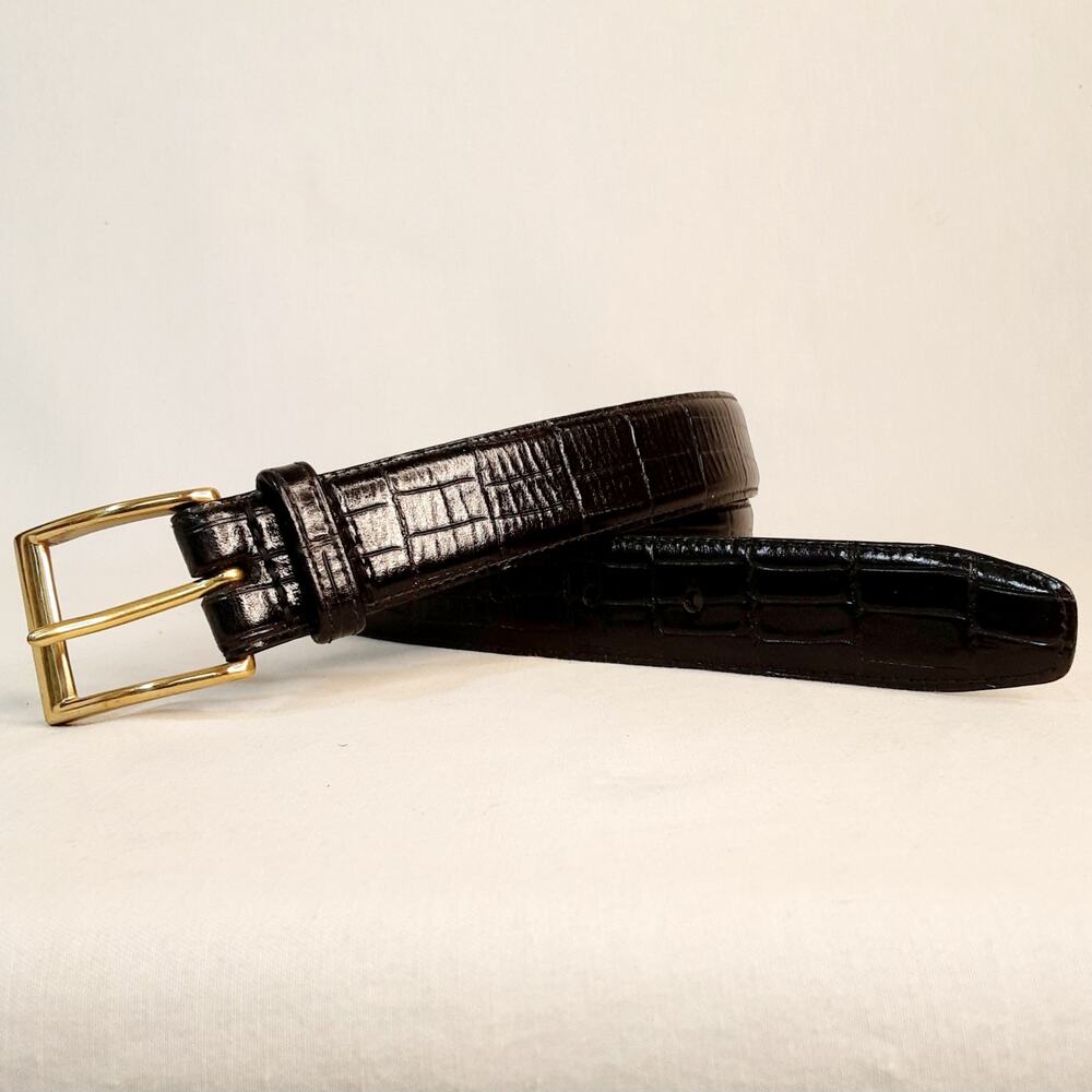 💎Canterbury Dominican Republic Unisex Black Leather Croc Grain Belt 38 Waist